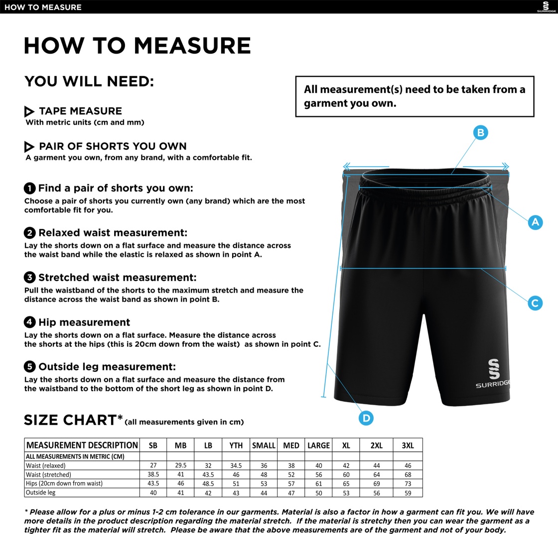 Sissinghurst CC - Ripstop Training Shorts - Size Guide