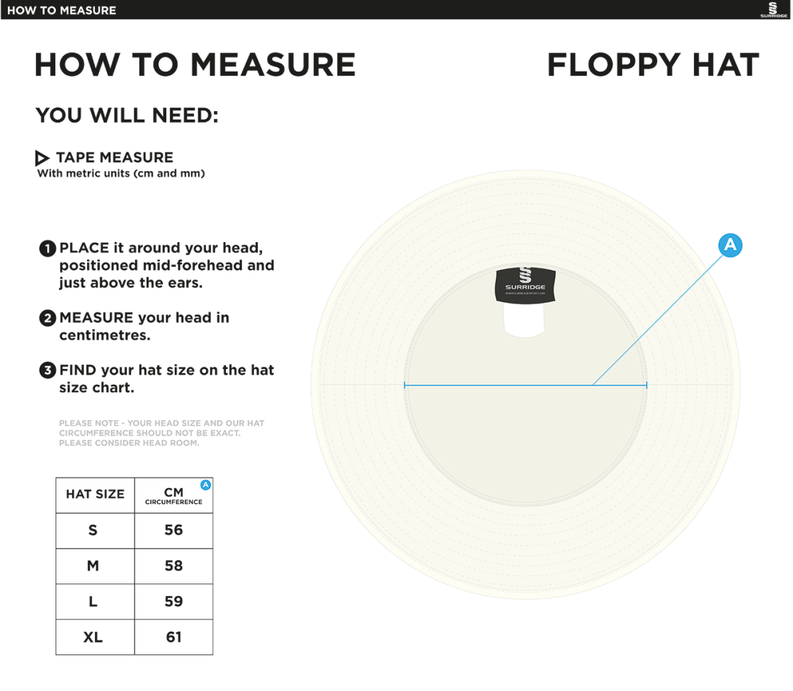 Sissinghurst CC - Floppy Hat - Size Guide