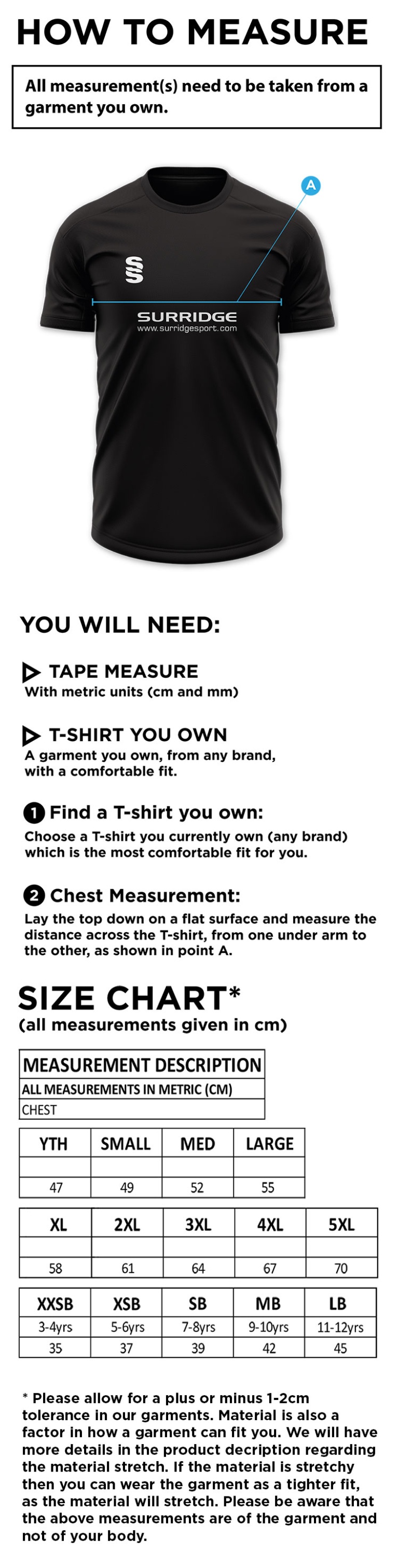 Sissinghurst CC - Blade Polo - Size Guide