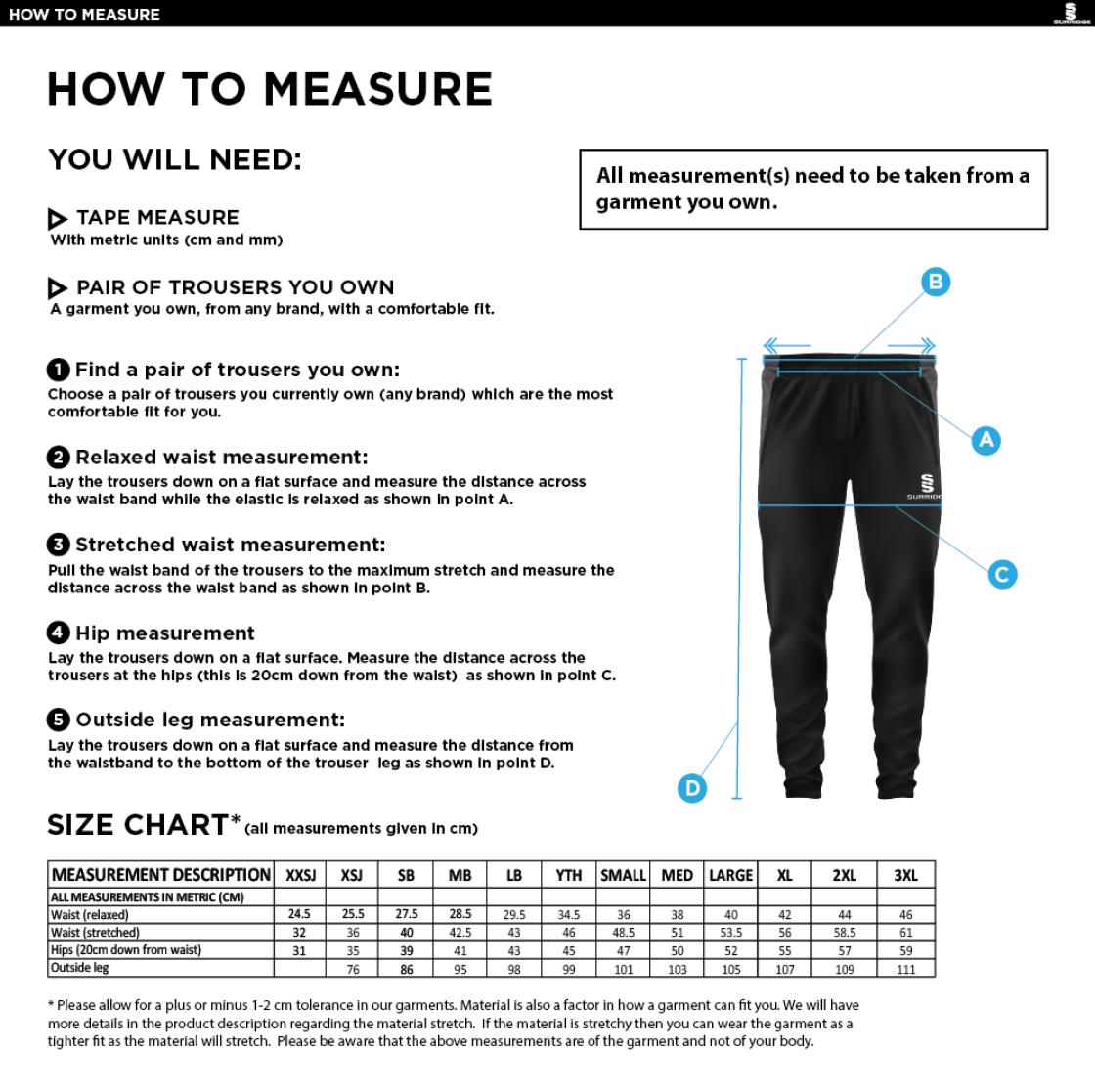 Sissinghurst CC - Tek Skinny Pants - Size Guide
