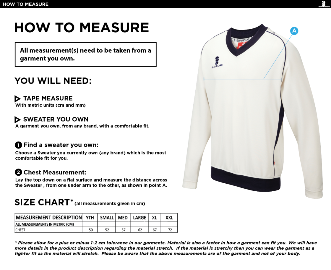 Sissinghurst CC - Long Sleeve Sweater - Size Guide