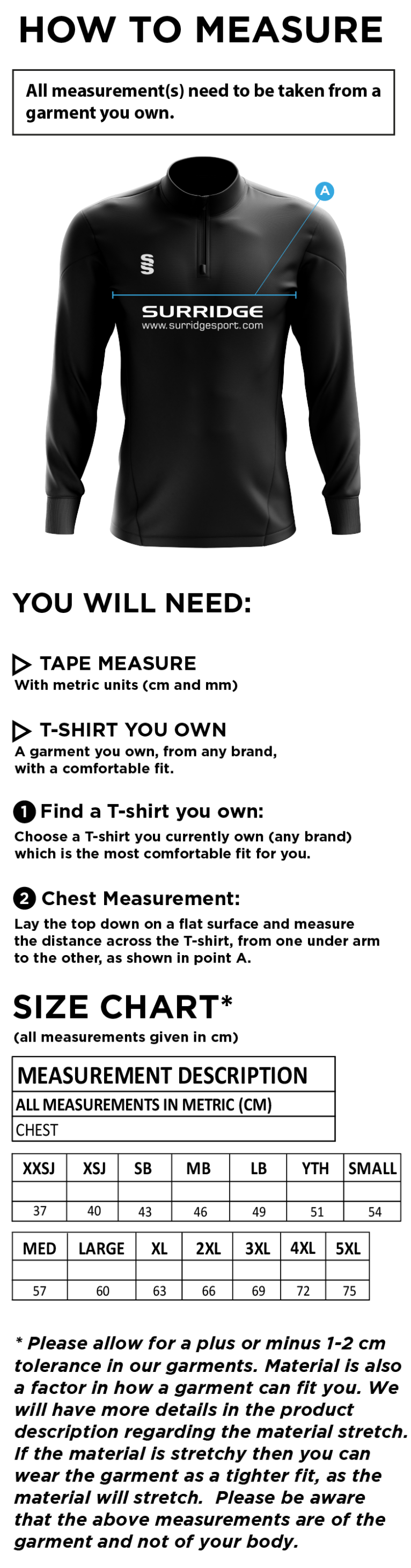 Sissinghurst CC - Blade Performance Top - Size Guide