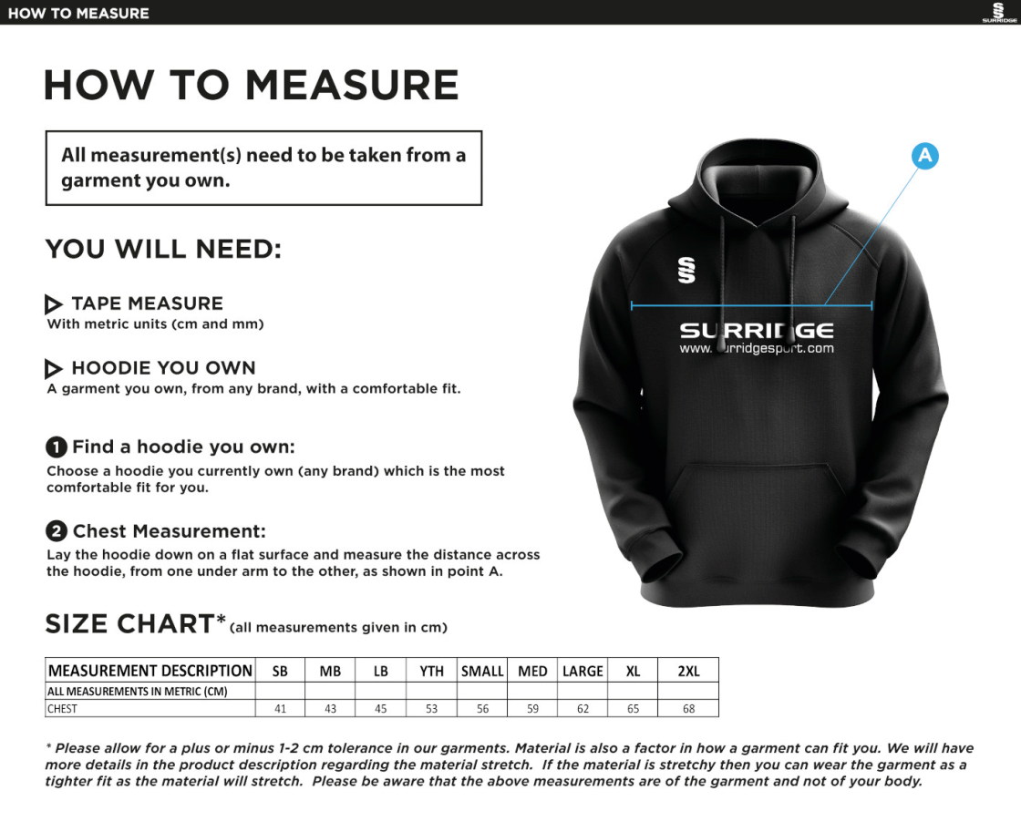 Sissinghurst CC - Blade Hoody - Size Guide