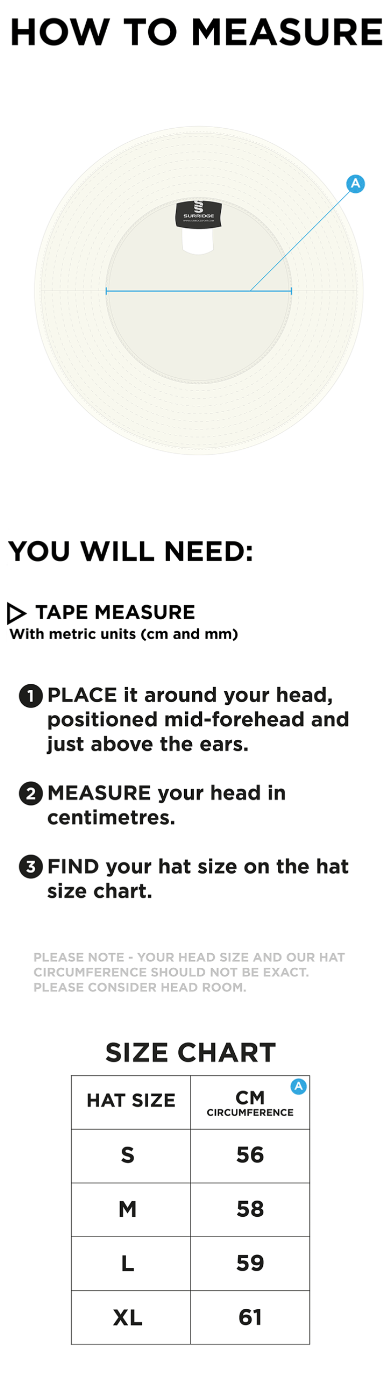 Sissinghurst CC - Floppy Hat - Size Guide